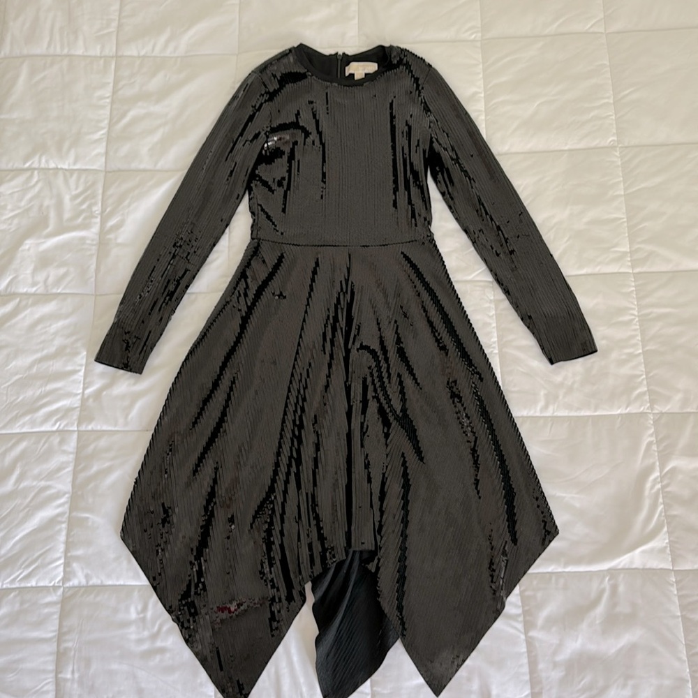 Sequin Asymmetric Black Dress Size XS - Picture 2 of 8